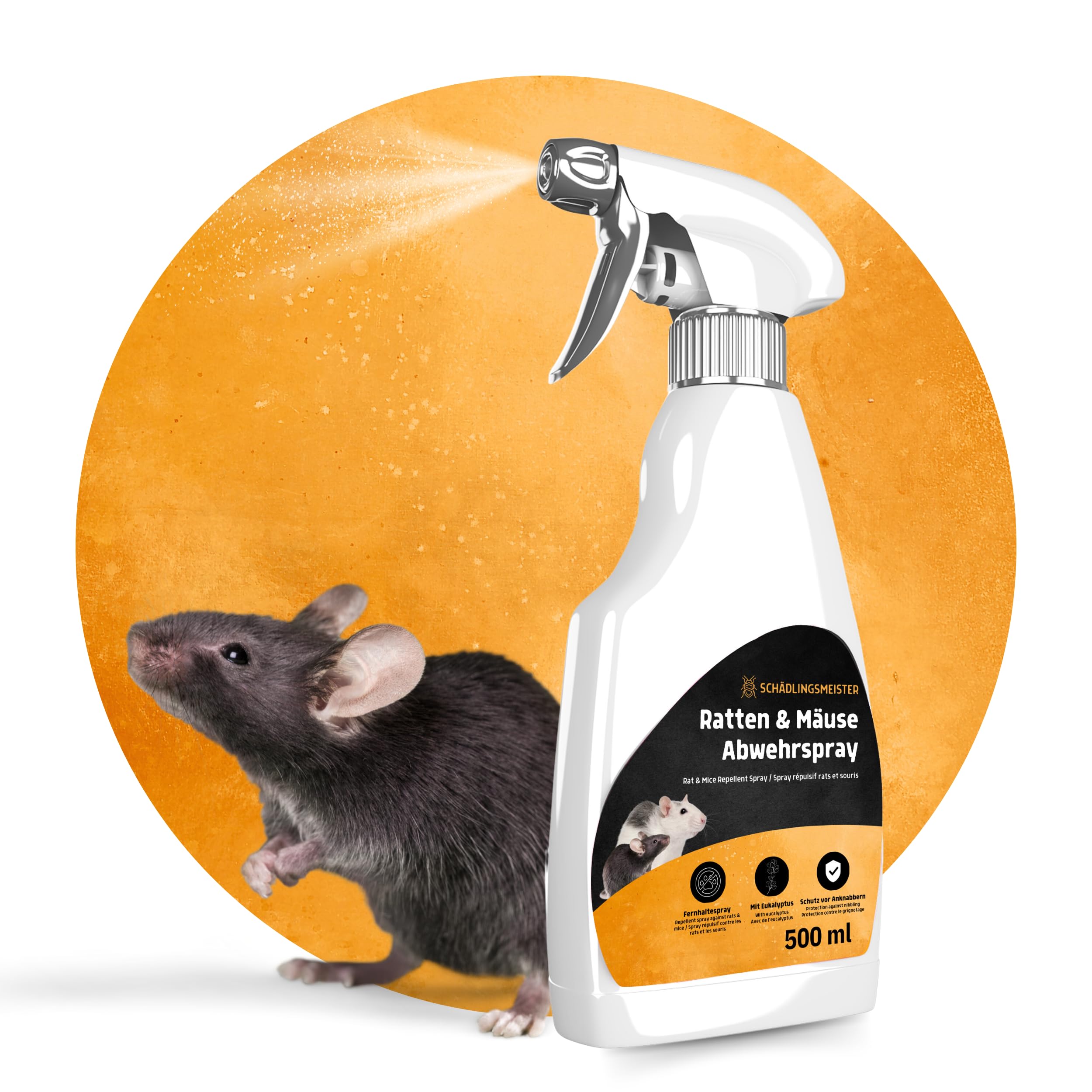 Schädlingsmeister Ratten Mäuse Abwehrspray 500ml – LANGZEITSCHUTZ mit Eukalyptus Innen Außen Made in Germany